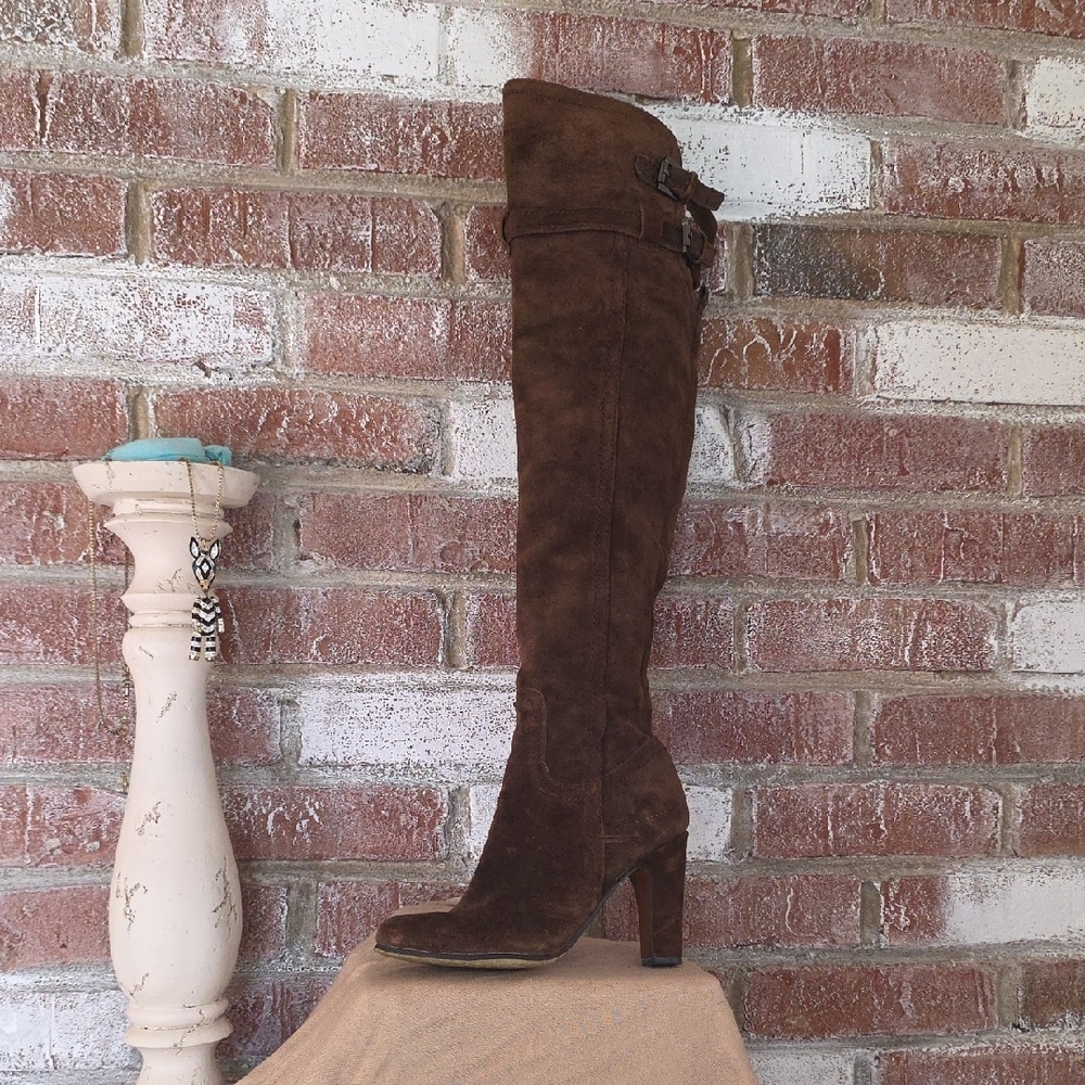 Brown Suede Knee-High Boots - Picture 6 of 16